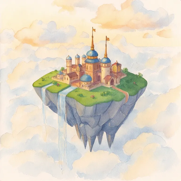 The 3D island repainted as a watercolor