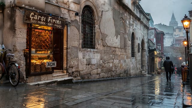مخبز في كاراكوي تحت لافتة «Çarşı Fırını»